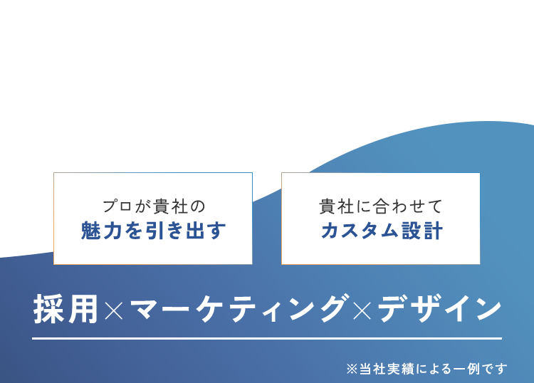 プロが貴社の魅力を引き出す　貴社に合わせてカスタム設計　採用×マーケティング×デザイン　※当社実績による一例です